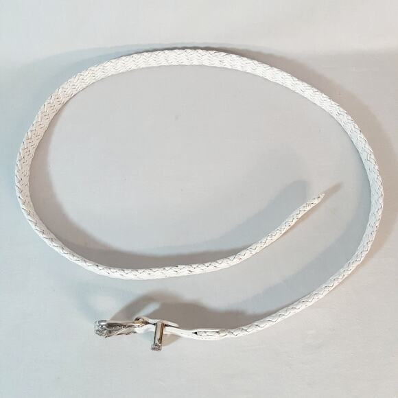 Talbots Southwestern Powder White Braided Genuine Leather Skinny Belt Lg Waist - Picture 6 of 11